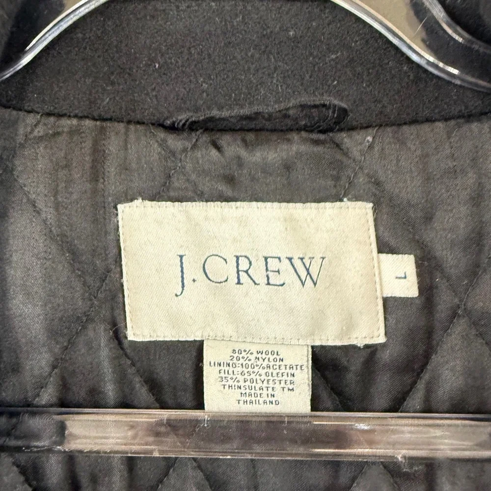 J.Crew Wool Thinsulate Car Coat Jacket Mens Large Black Quilted Lining 12539